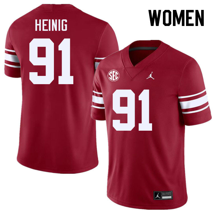 Women #91 Drew Heinig Oklahoma Sooners 2024 SEC Conference College Football Jerseys-Throwback